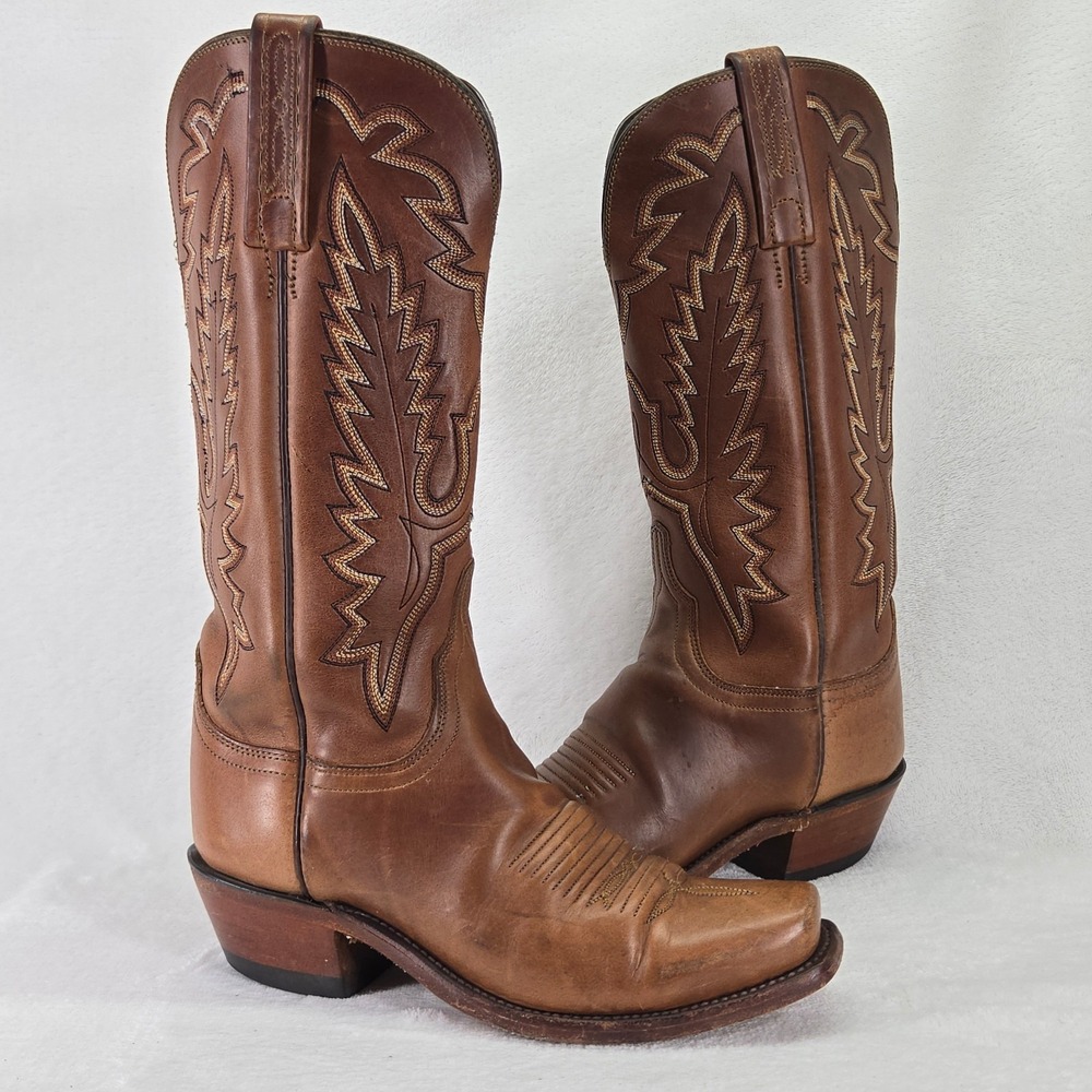Lucchese 1883 Cowboy Boots Womens 6 B Brown Savannah Snip Toe Leather Western
